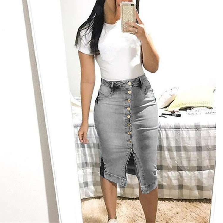 Buttoned Slim Denim Long Skirt for a Sexy Look