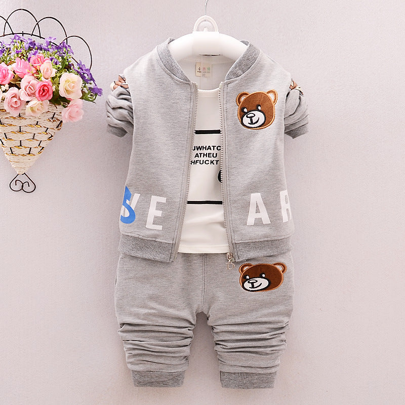 Boy's Spring Autumn Cartoon Bear 3-Piece Outfit Set