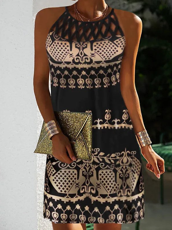 Casual Bohemian Dress with Ethnic Print Design