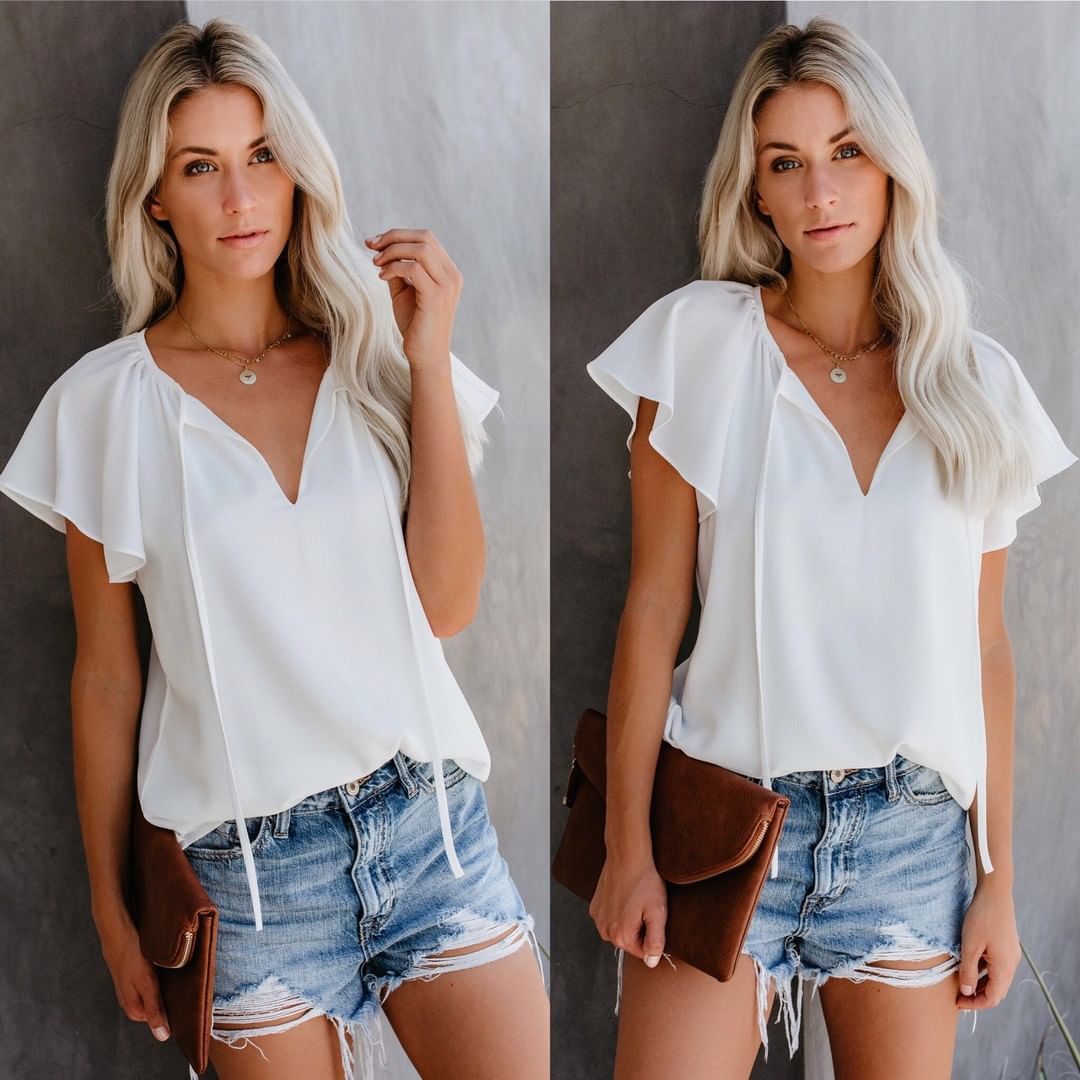 Summer Fashion V-Neck Short Sleeve Women's Top