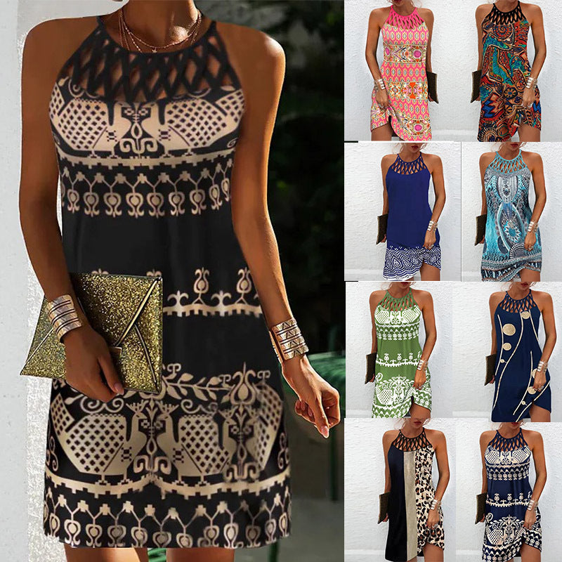 Casual Bohemian Dress with Ethnic Print Design