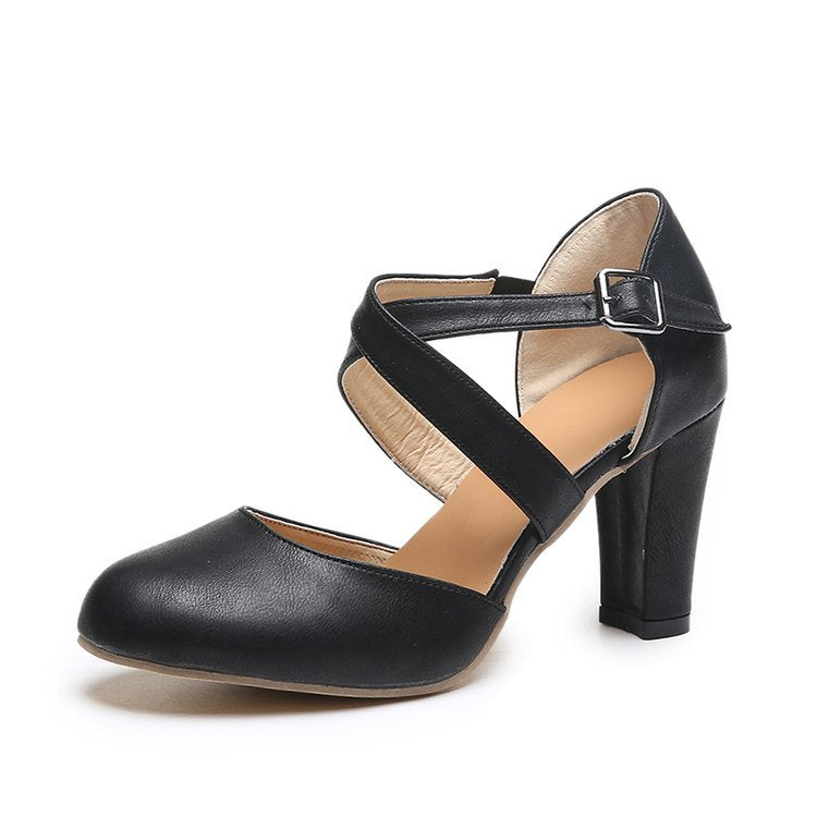 Baotou High-Heel Chunky Heel Sandals with Buckle