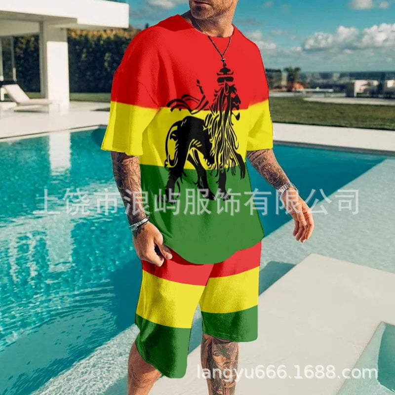 Men's Color Block 3D Printed T-Shirt Set