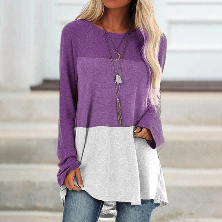 Women's Color Block Long Sleeve T-Shirt | Crew Neck Pullover, 6 Colors