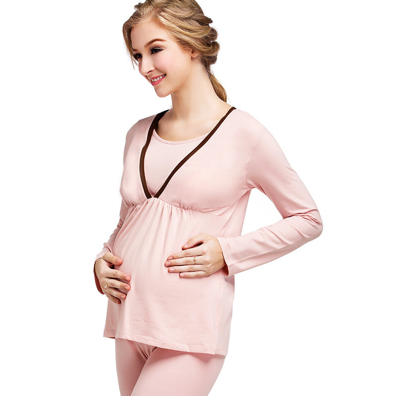 Winter Maternity Long Johns and Feeding Pajamas Set