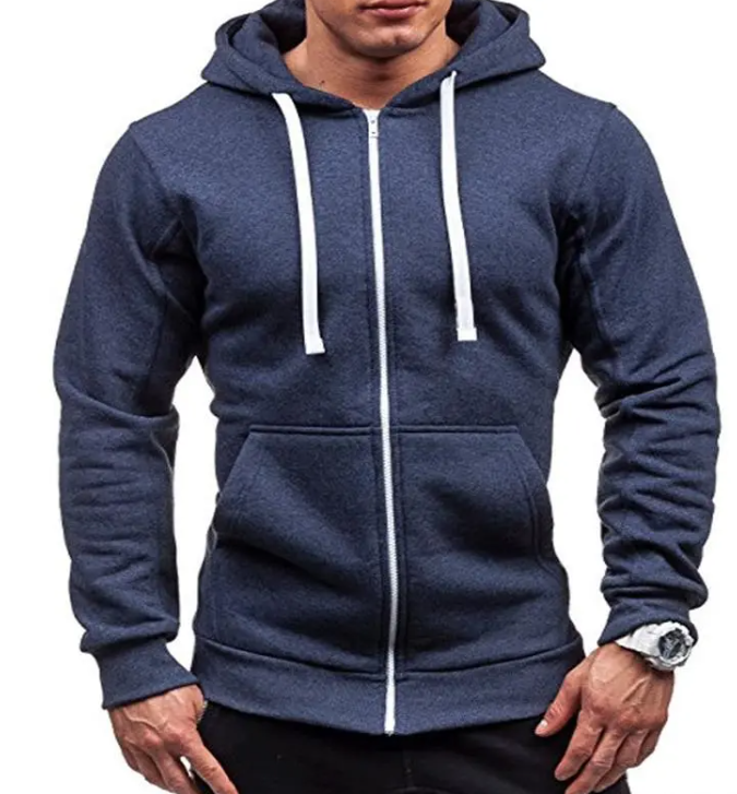 Men's Zipper Hooded Solid Color Cardigan Jacket