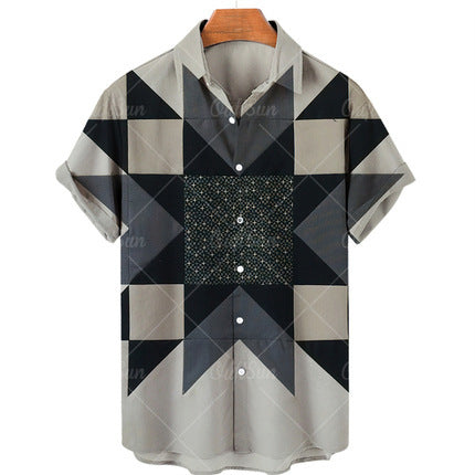 Men's Casual 3D Digital Print Short-Sleeve Shirt