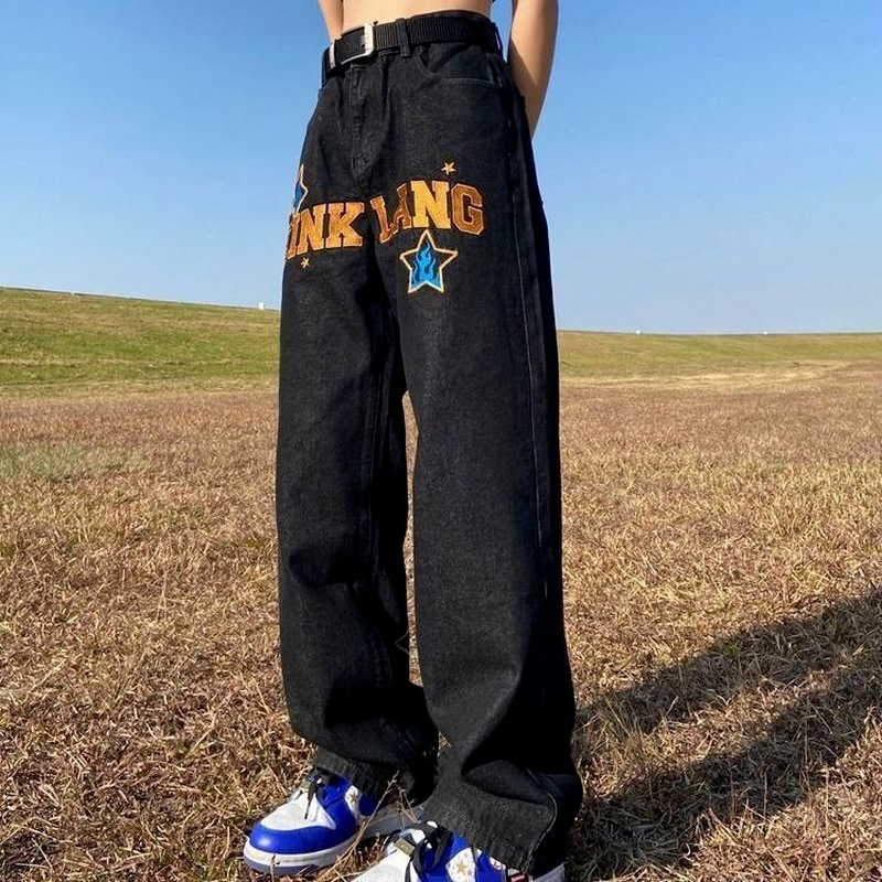 Men's Retro American Hip-Hop Wide Leg Jeans — Streetwear