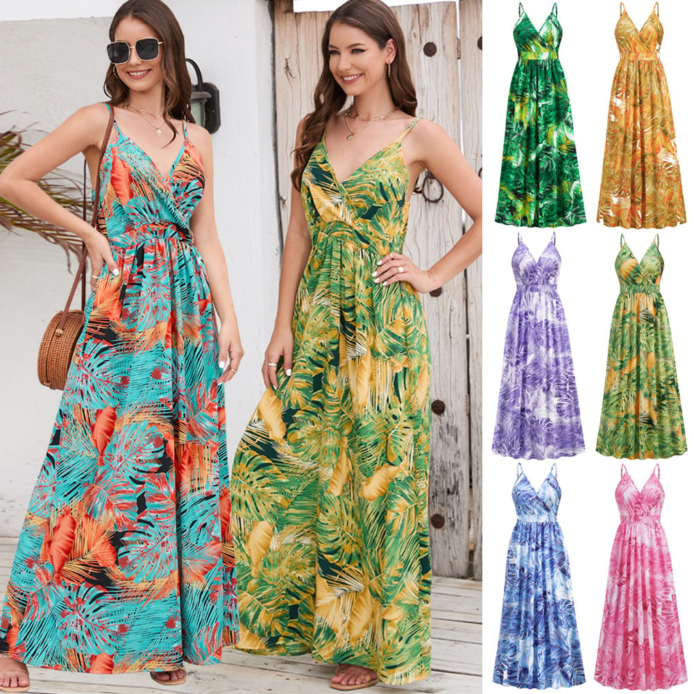 Summer Floral Long Swing Dress for Beach Holidays