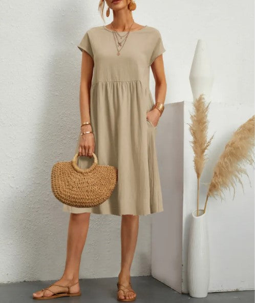 Women's Cotton Round Neck A-Line Skirt Dress