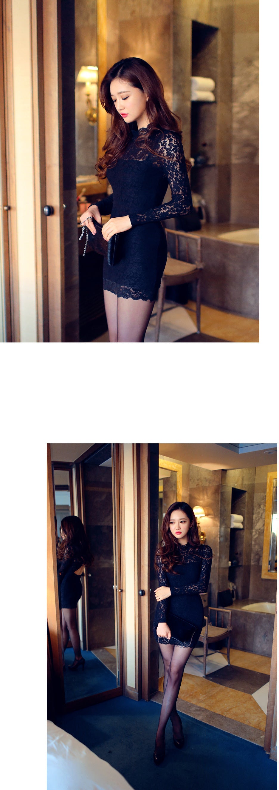 Lace Dress and Bodysuit with Tight-Fitting Skirt