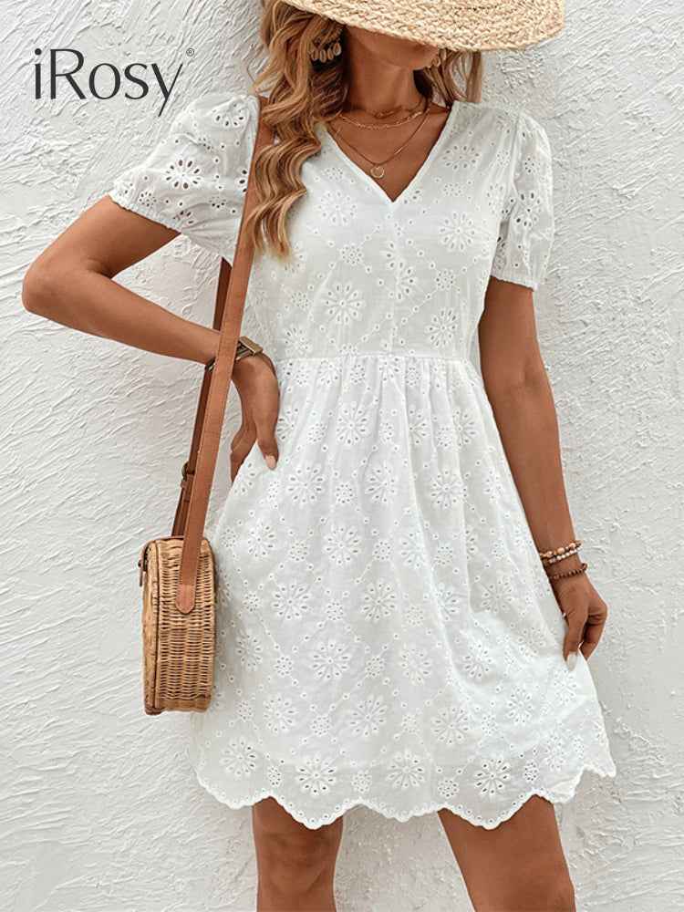 Fashion Summer White Short Sleeve Midi Dress