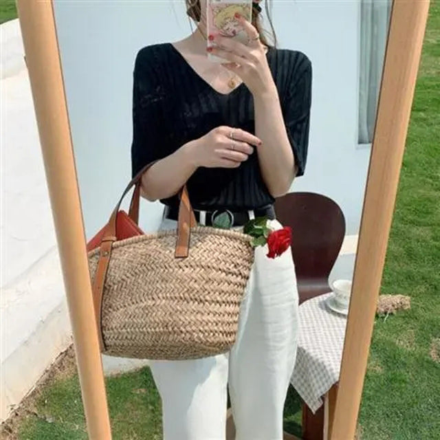 Summer Loose Fit Chicken Heart Collar Ice Silk T-Shirt