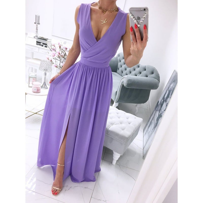 Solid Color V-Neck Dress for Women