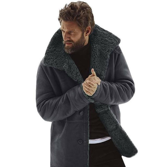 Men's Winter Thick Fleece Trench Leather Jacket