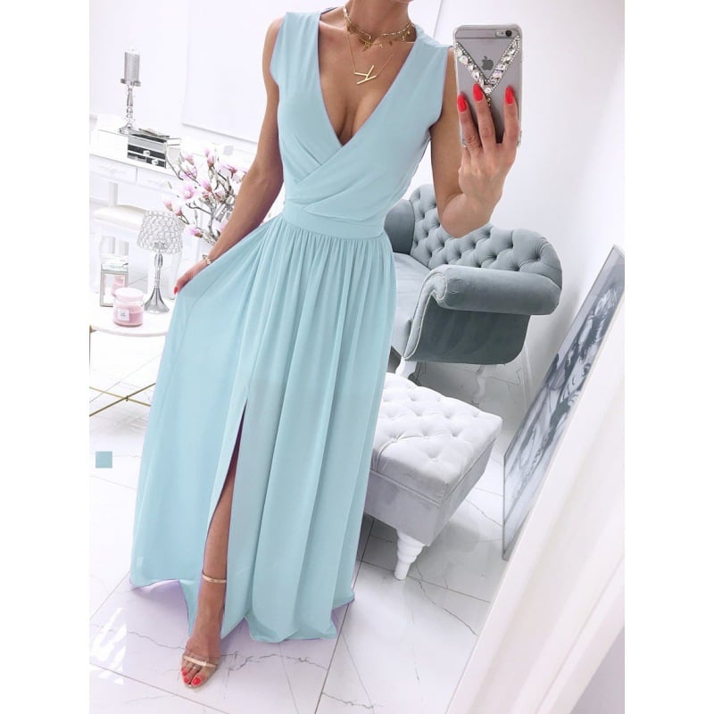Solid Color V-Neck Dress for Women