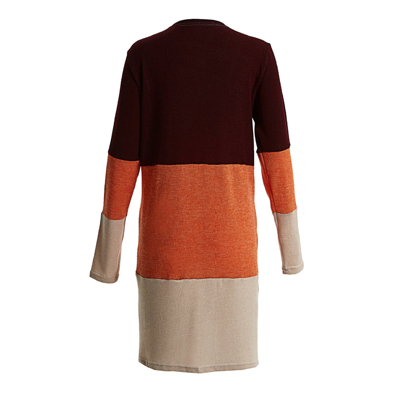 Women's Color Block Cardigan Sweater | Three-Tone Knit | Orange, Khaki, Blue, Grey | S–XXL