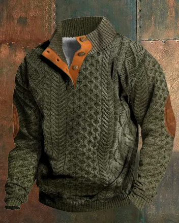 Men's Cable Knit Quarter-Zip Sweater | Suede Elbow Patch | 10 Colors | XS–6XL