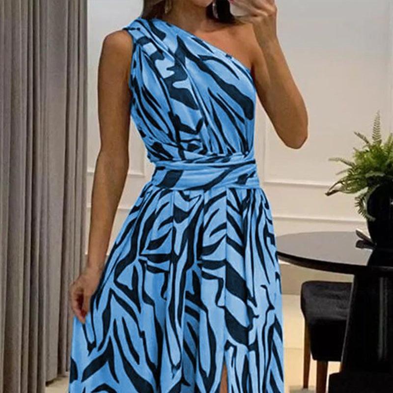 Summer Women's Sexy Open Back One Shoulder Dress
