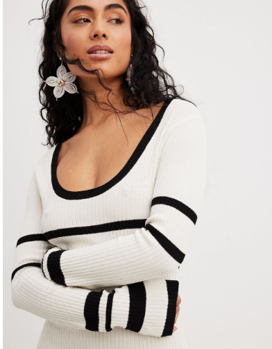 Women's Slim-Fit Striped Knitted Dress | Long Sleeve Pullover, S–XL