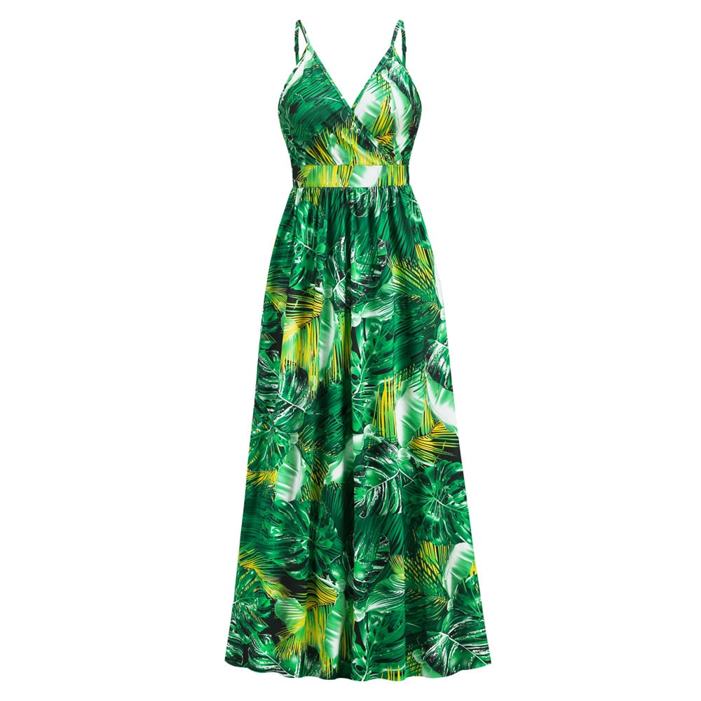 Summer Floral Long Swing Dress for Beach Holidays