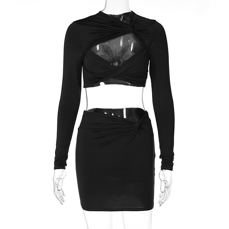 Spring Fashion Sexy Hollow Long Sleeve Outfit Set