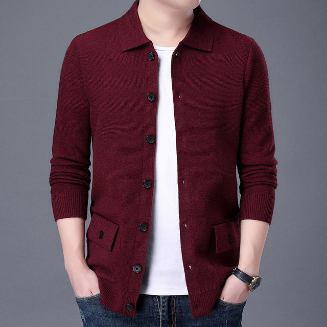 Vintage Knitted Lapel Cardigan for Men in Wool Blend