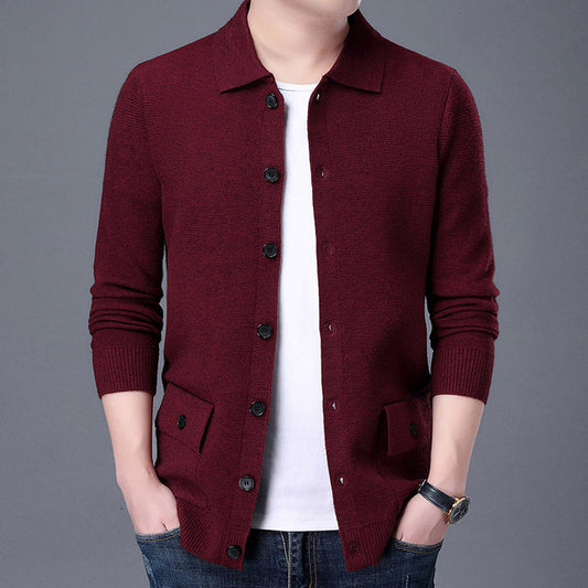Vintage Knitted Lapel Cardigan for Men in Wool Blend