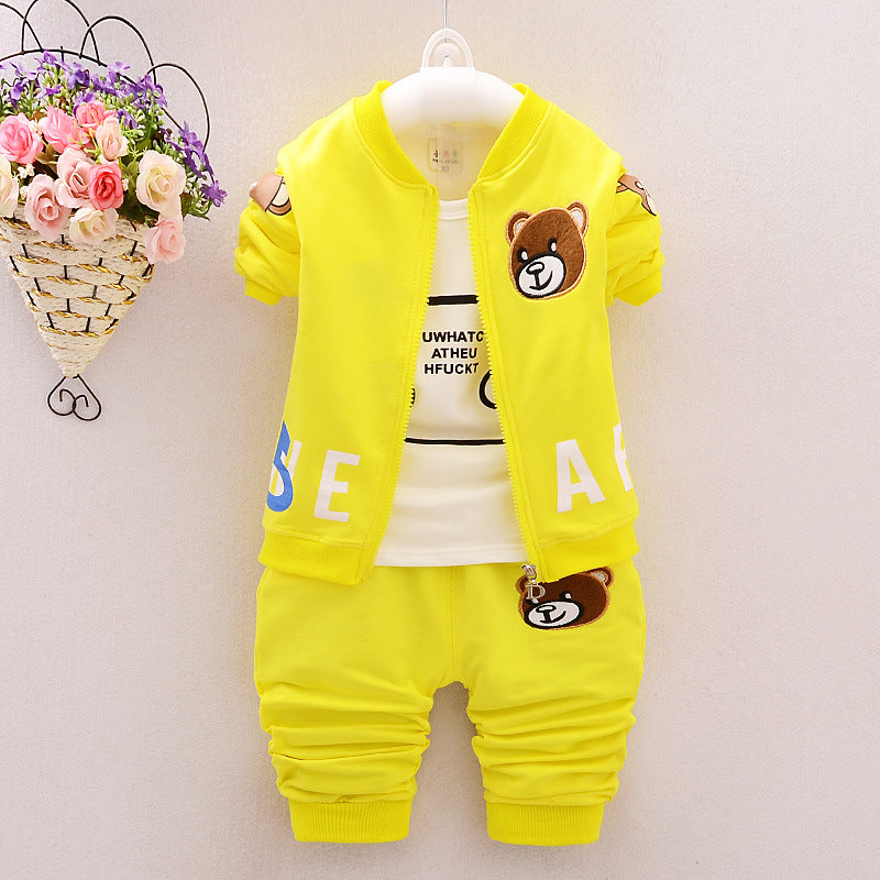 Boy's Spring Autumn Cartoon Bear 3-Piece Outfit Set
