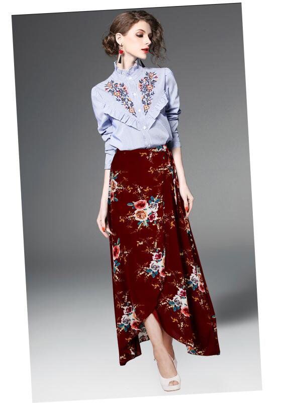 Irregular Lace-Up Maxi Skirt with Floral Print