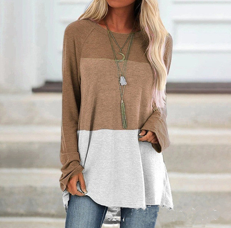 Women's Color Block Long Sleeve T-Shirt | Crew Neck Pullover, 6 Colors