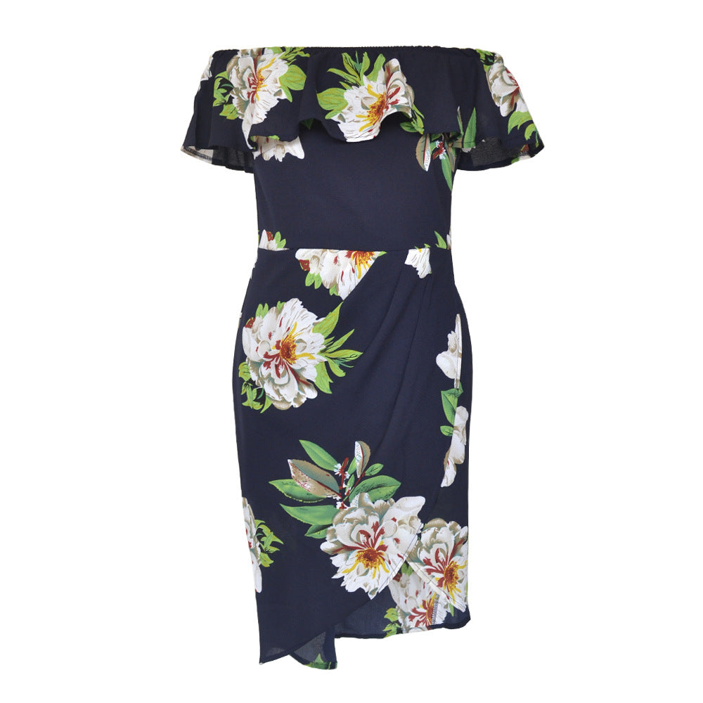 Off-Shoulder Ruffled Floral Chiffon Dress