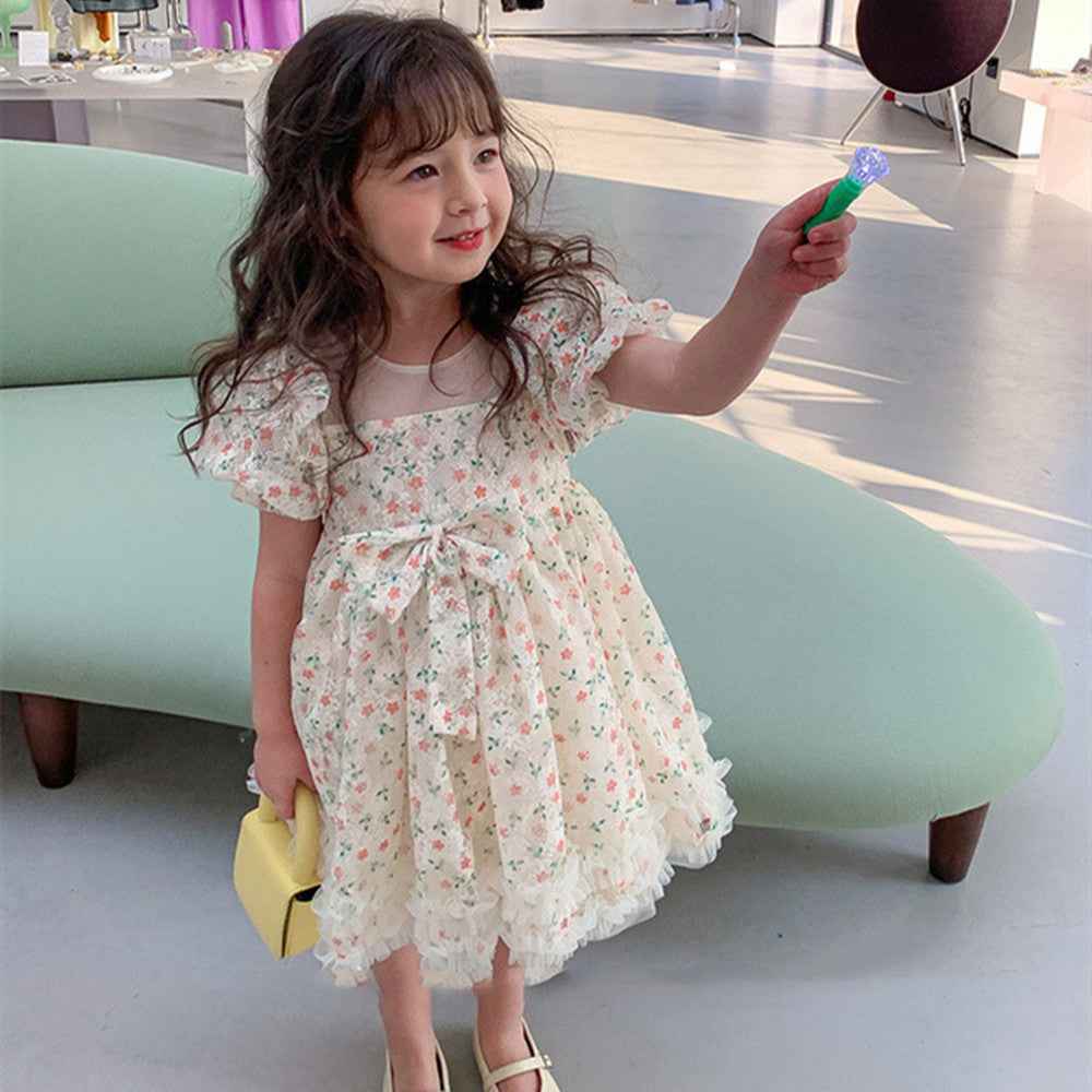 Girl's Short Sleeve Floral Princess Dress