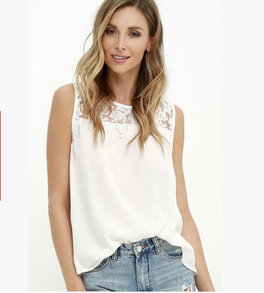 New Women's Chiffon Top with Lace and Sleeveless Design