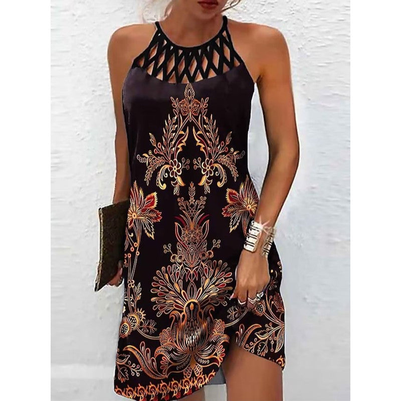 Casual Bohemian Dress with Ethnic Print Design