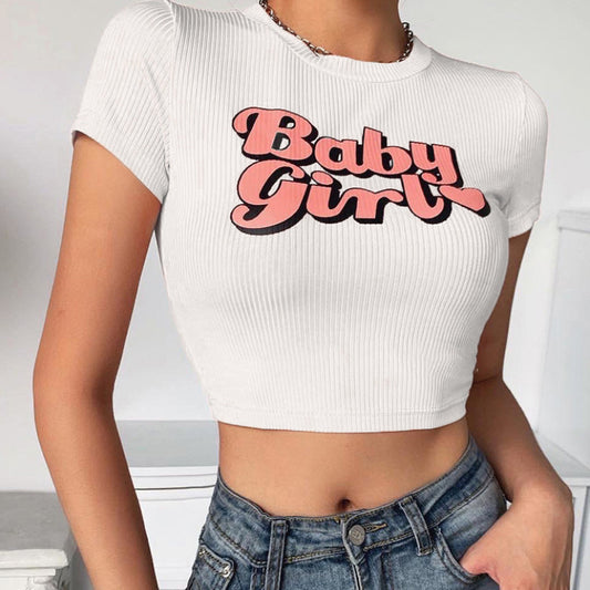 Fashion Letter Printed Casual Navel T-Shirt