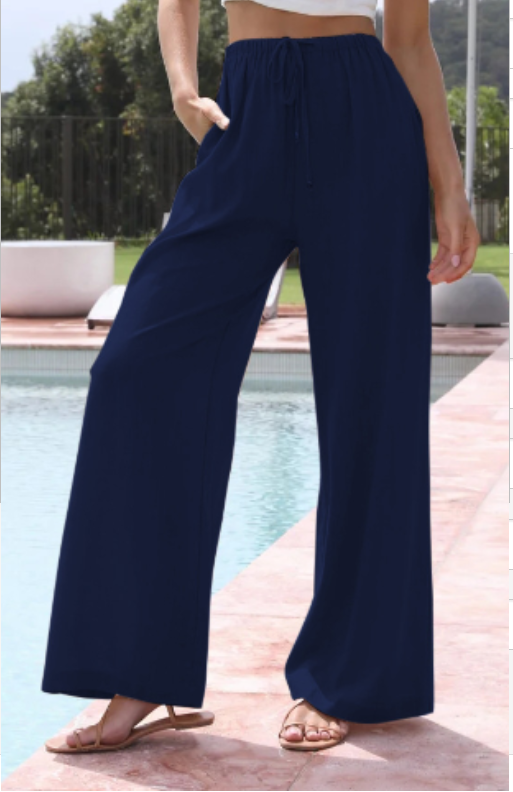 Women's Cotton Linen Drawstring Wide-Leg Trousers (One)