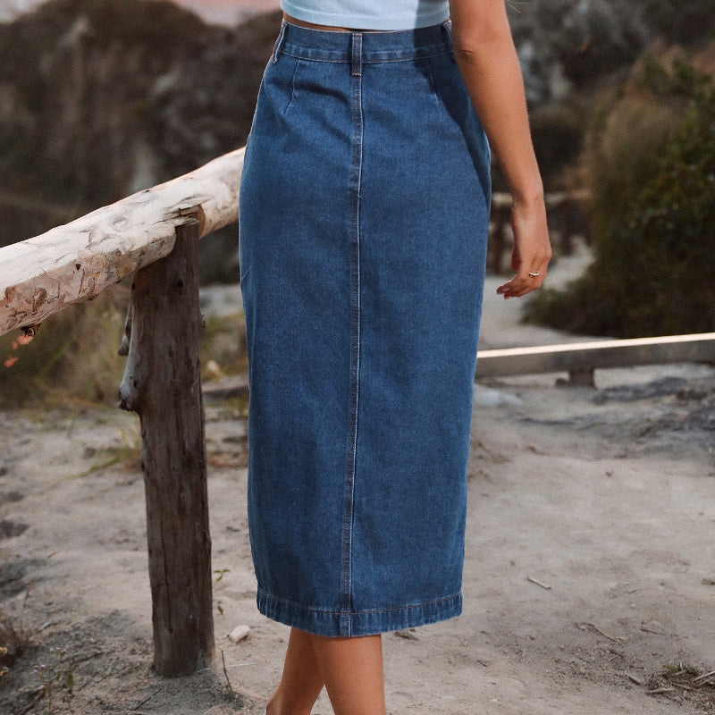 Irregular Slit High Waist Denim Skirt for Women