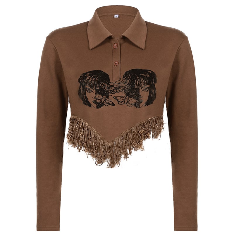 Tassel Sweater with European American Style Head Design