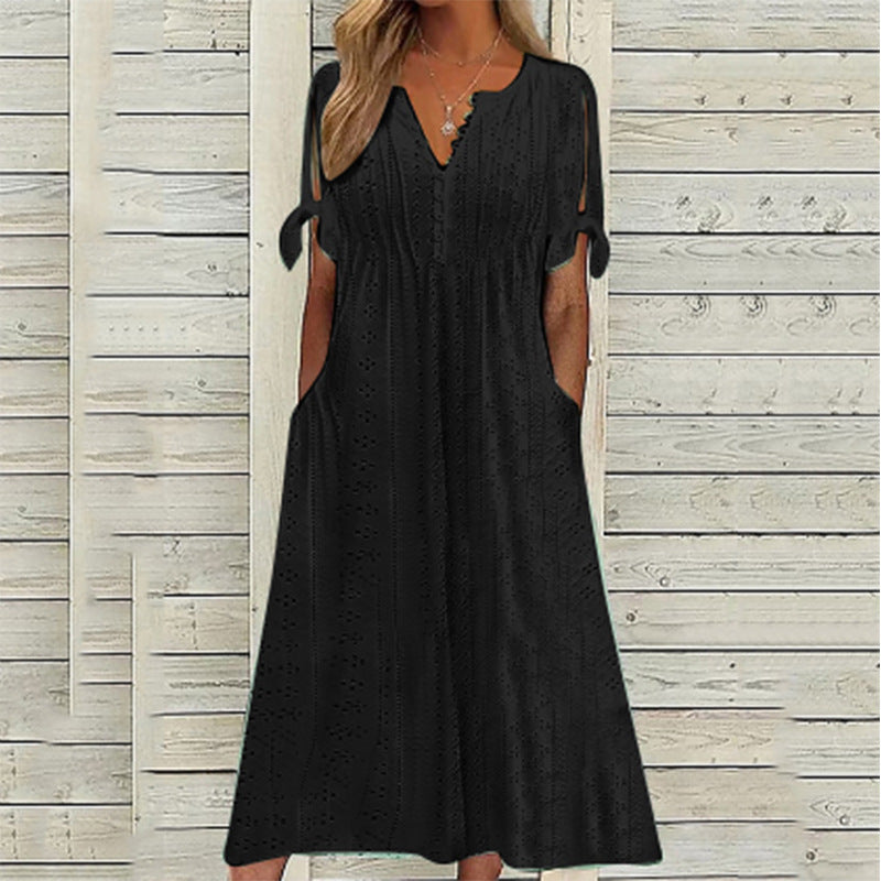Summer Women's Lace V-Neck Dress with Ruffles
