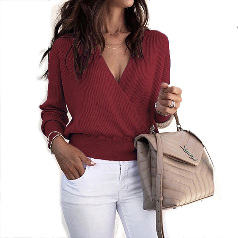Fashionable Deep V-Neck Bat Sleeve Top for Women