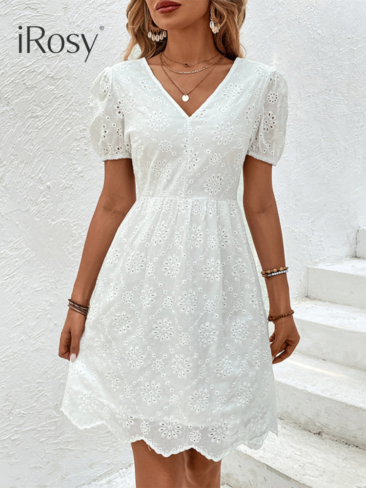 Fashion Summer White Short Sleeve Midi Dress