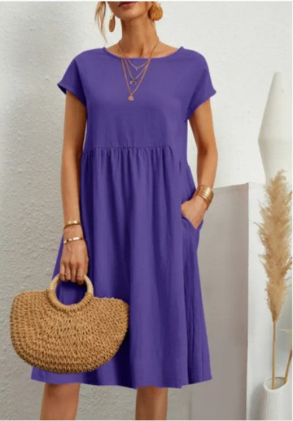 Women's Cotton Round Neck A-Line Skirt Dress