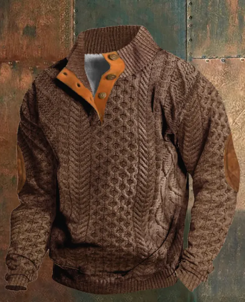 Men's Cable Knit Quarter-Zip Sweater | Suede Elbow Patch | 10 Colors | XS–6XL