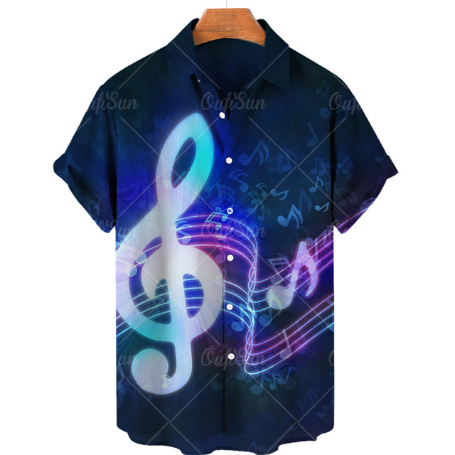 Men's Casual 3D Guitar Print Short Sleeve Shirt
