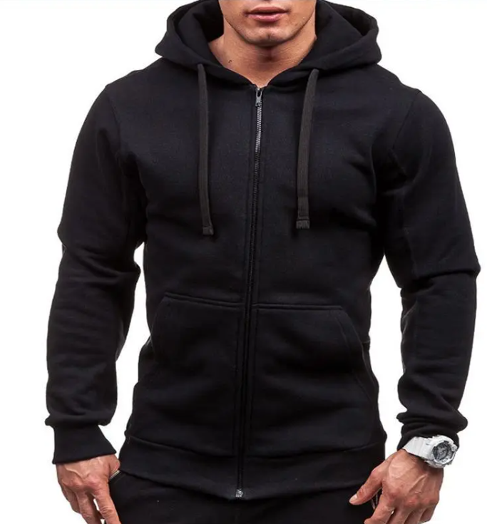 Men's Zipper Hooded Solid Color Cardigan Jacket