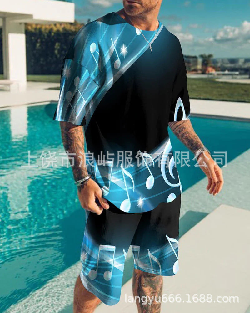 Men's Color Block 3D Printed T-Shirt Set
