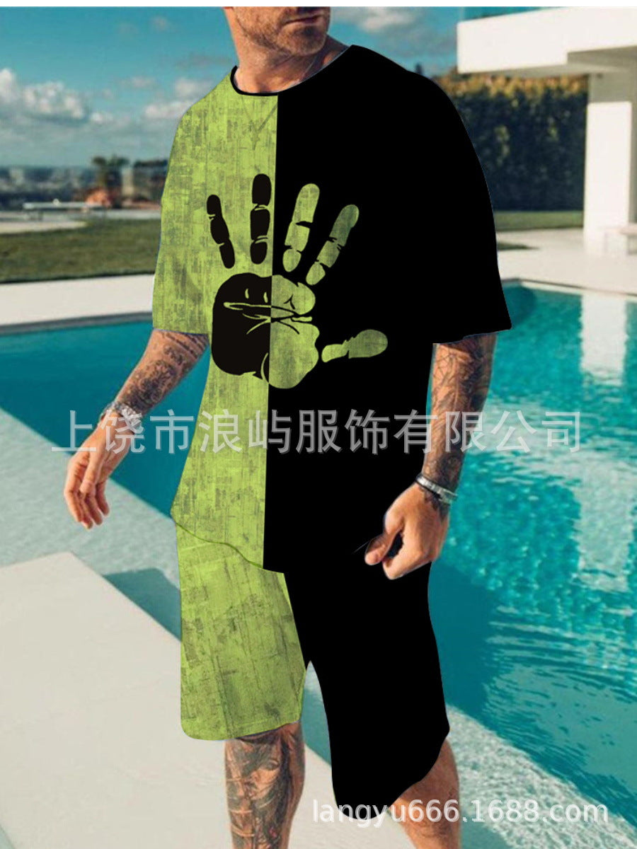 Men's Color Block 3D Printed T-Shirt Set
