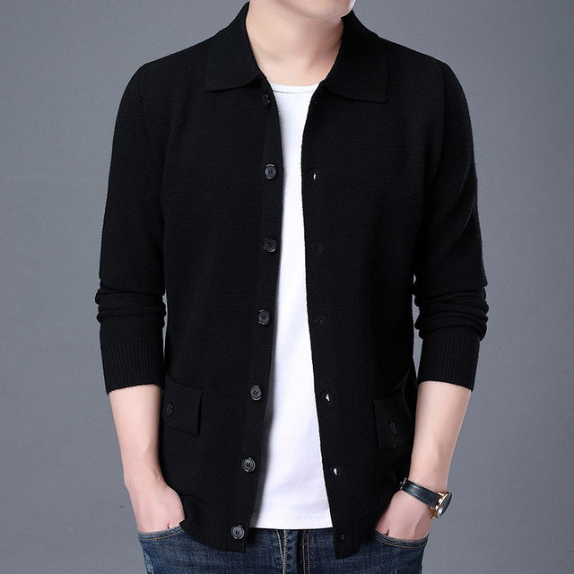 Vintage Knitted Lapel Cardigan for Men in Wool Blend