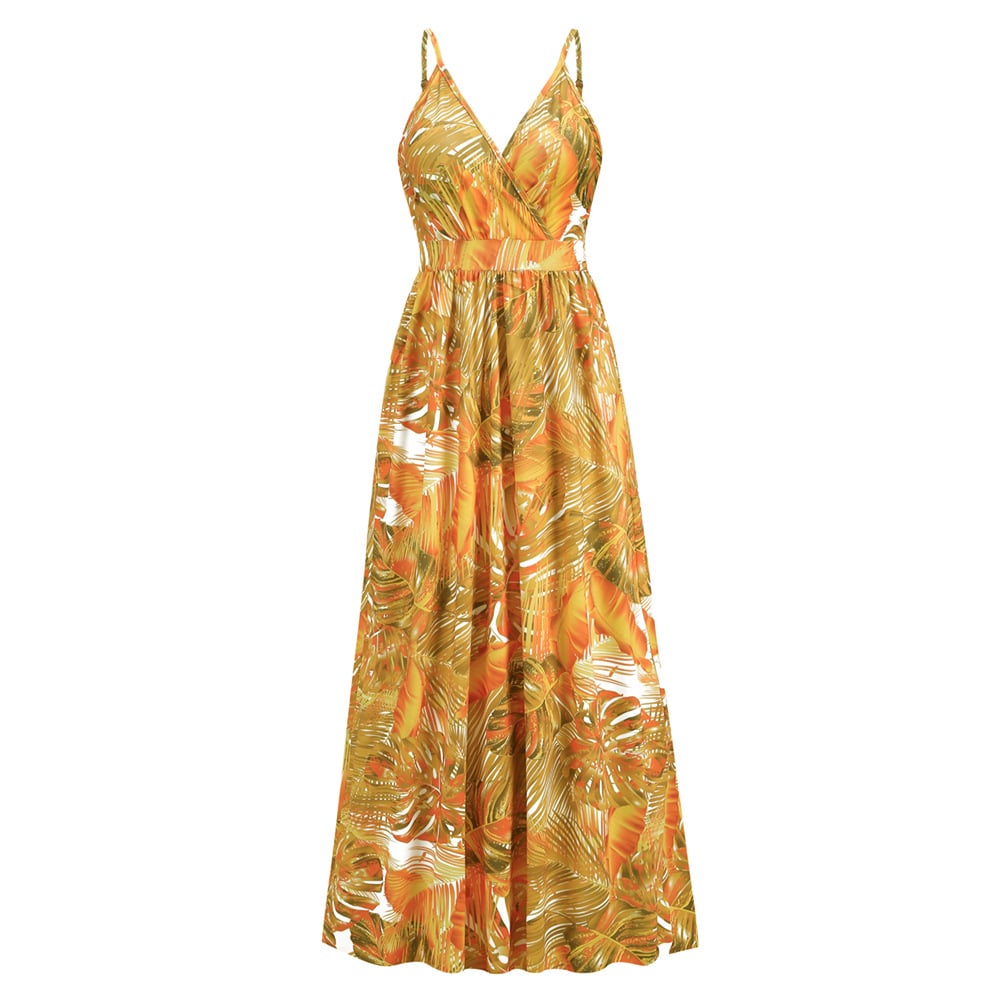 Summer Floral Long Swing Dress for Beach Holidays